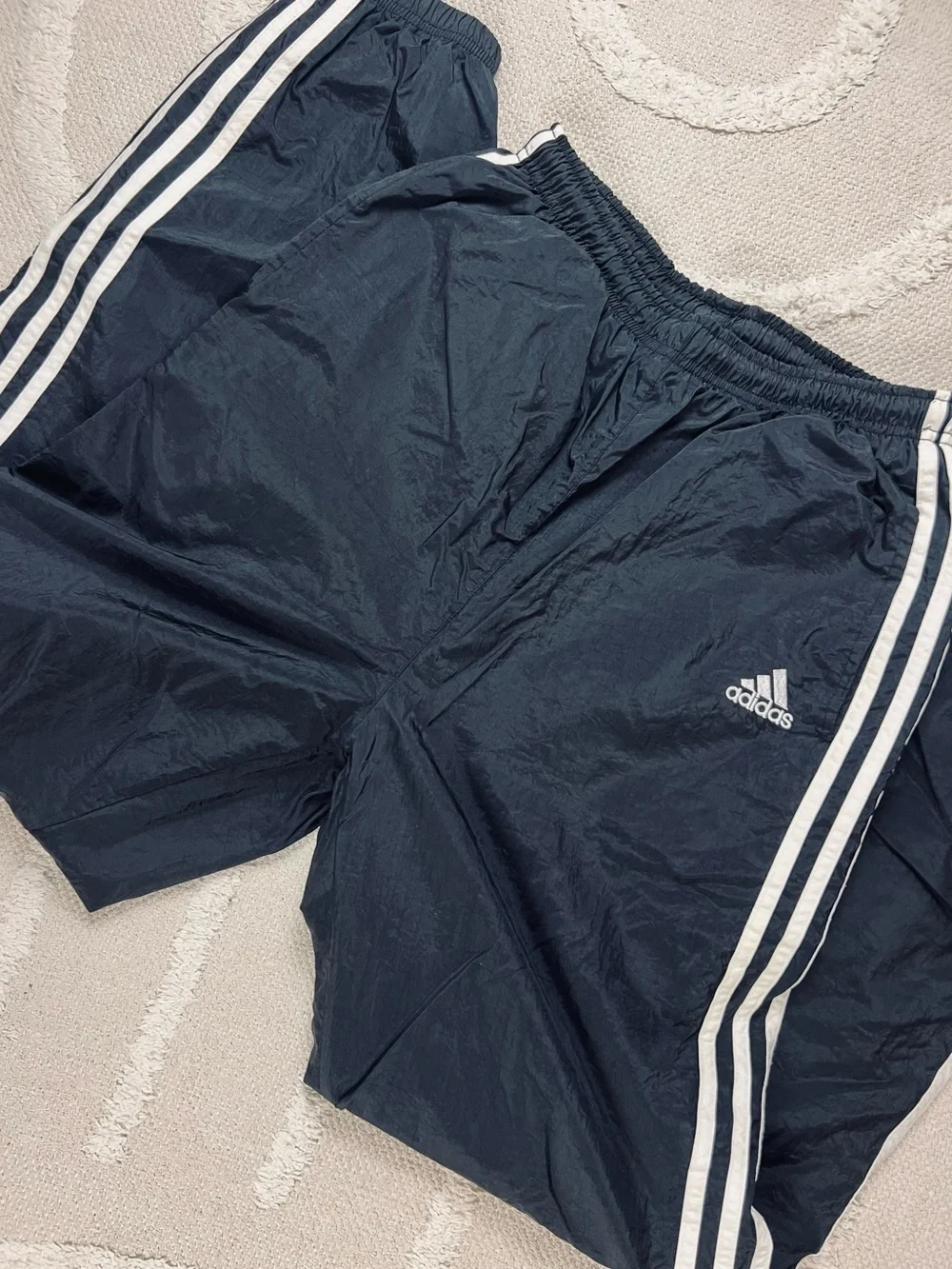 Vintage 90s Adidas Track Pants/Joggers –Black 3-Stripe Lined Windbreaker Pants M